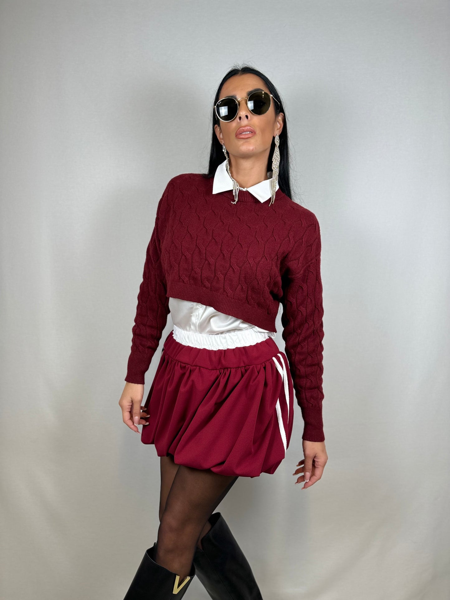 Maglioncino crop bordeaux