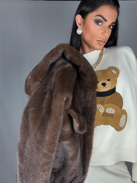 Eco-pellicciotto con cappuccio