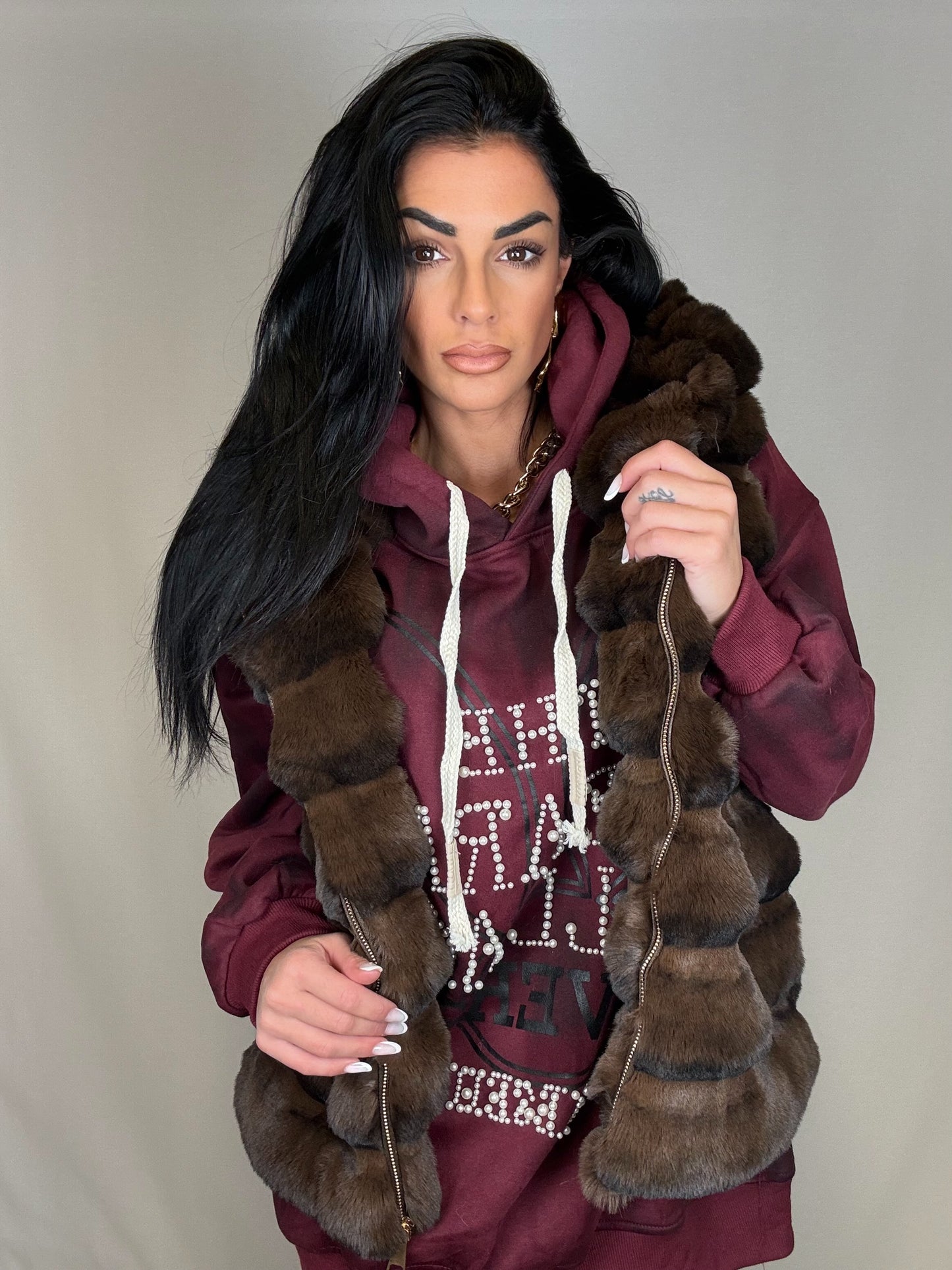 Eco-pelliccia gilet marrone