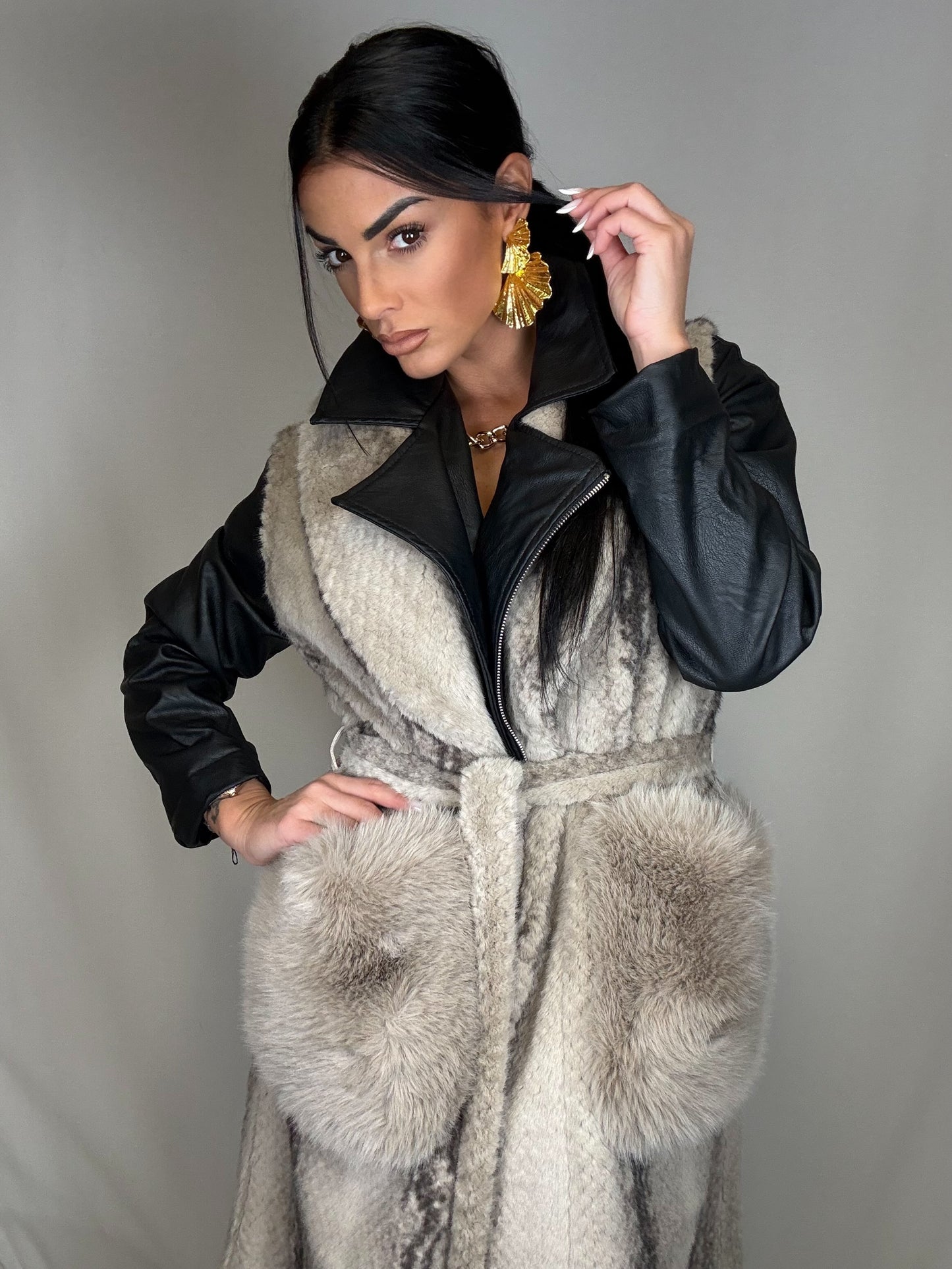 Eco-pelliccia smanicata beige
