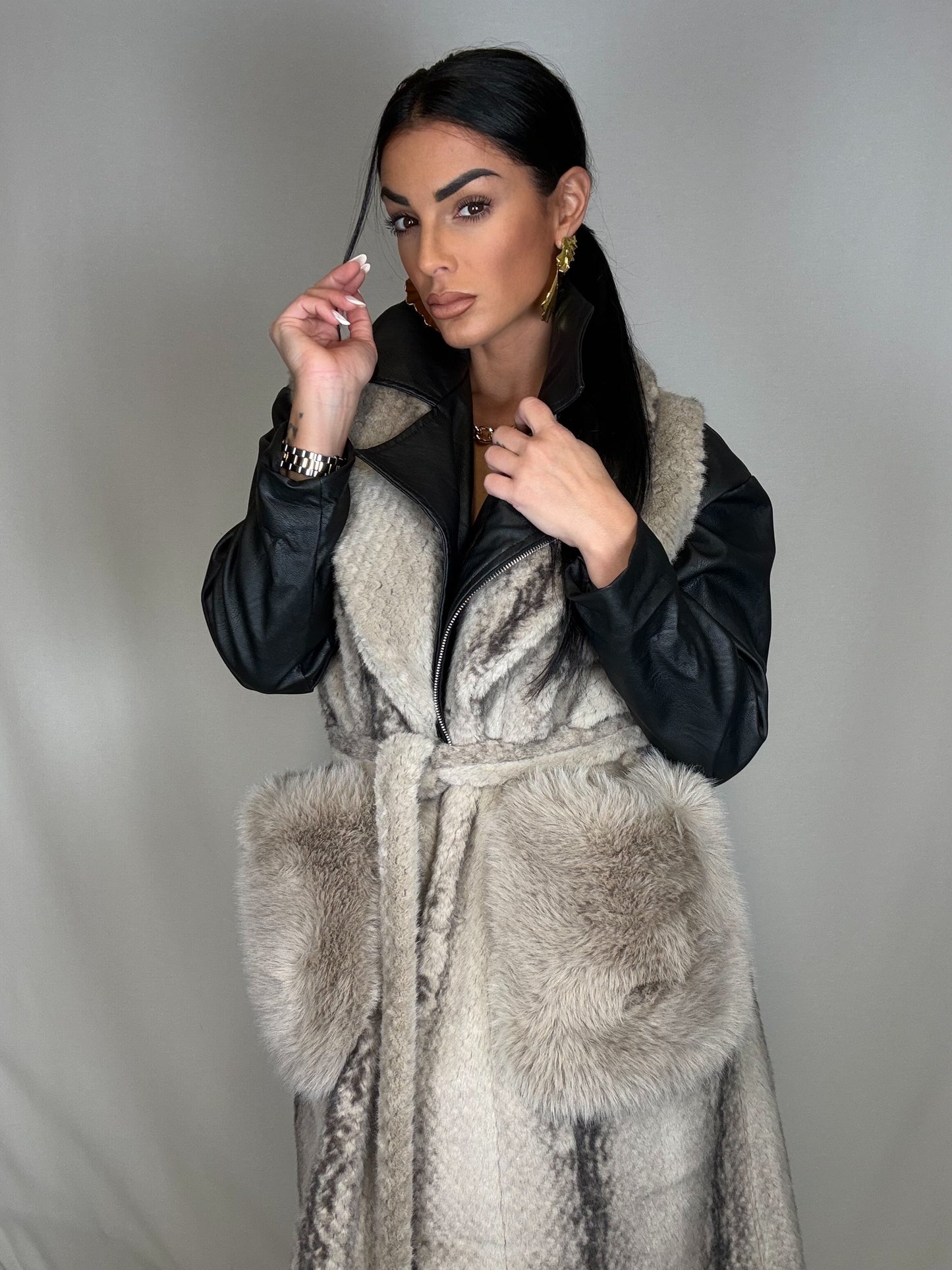 Eco-pelliccia smanicata beige